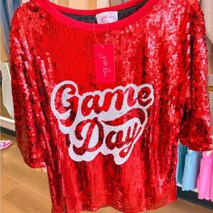 Red Sequin 'Game Day' Tee